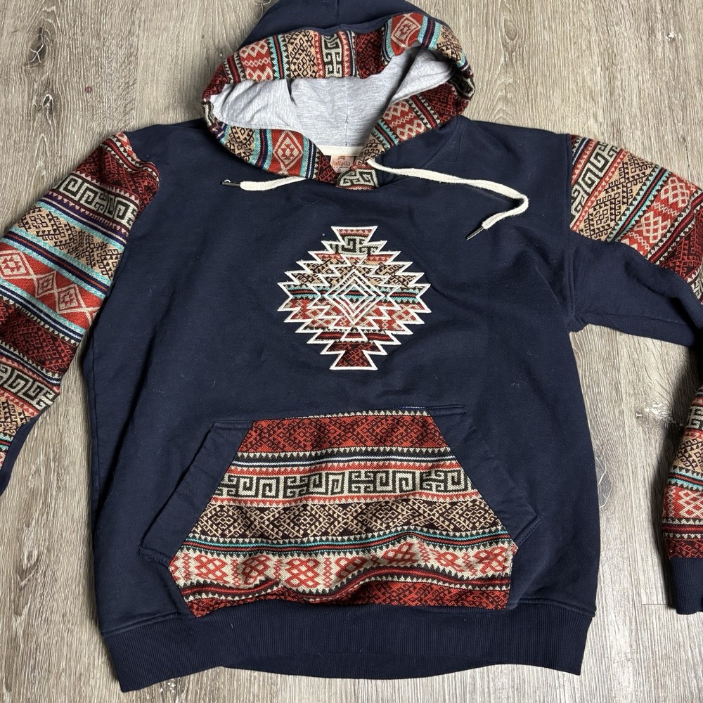Jallalla Peruvian Women's S Artisan Cotton Embroidered‎ Blue Sweatshirt Hoodie